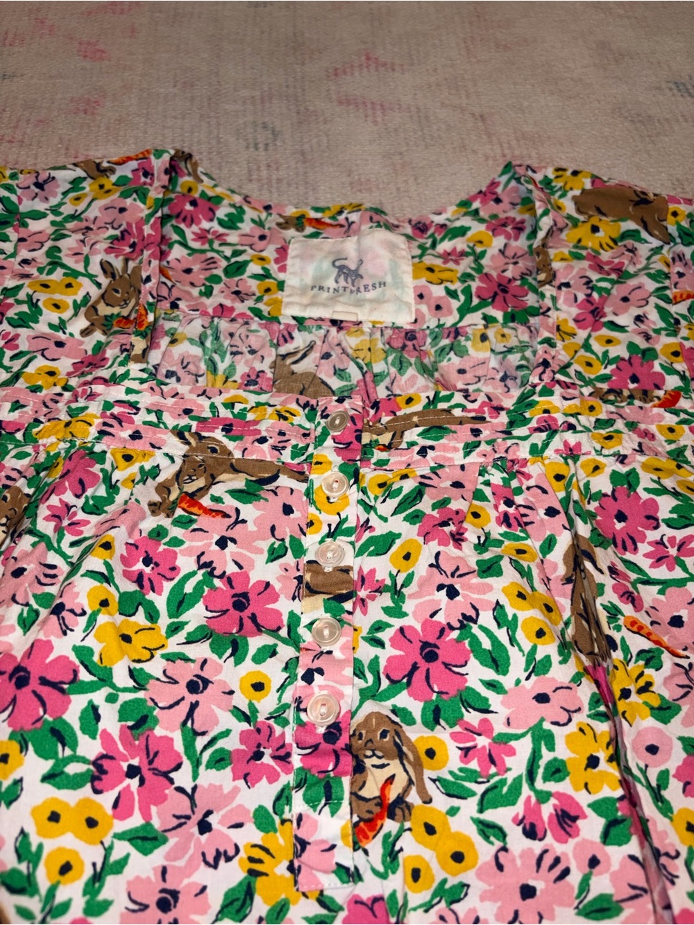 Printfresh pintuck pajama set in bunny trail - Picture 3 of 7